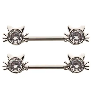 14G CZ Kitty Cat Nipple Rings Barbell