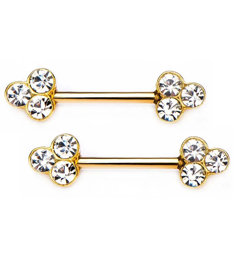 14G Gold PVD Ternate CZ Nipple Ring Barbell