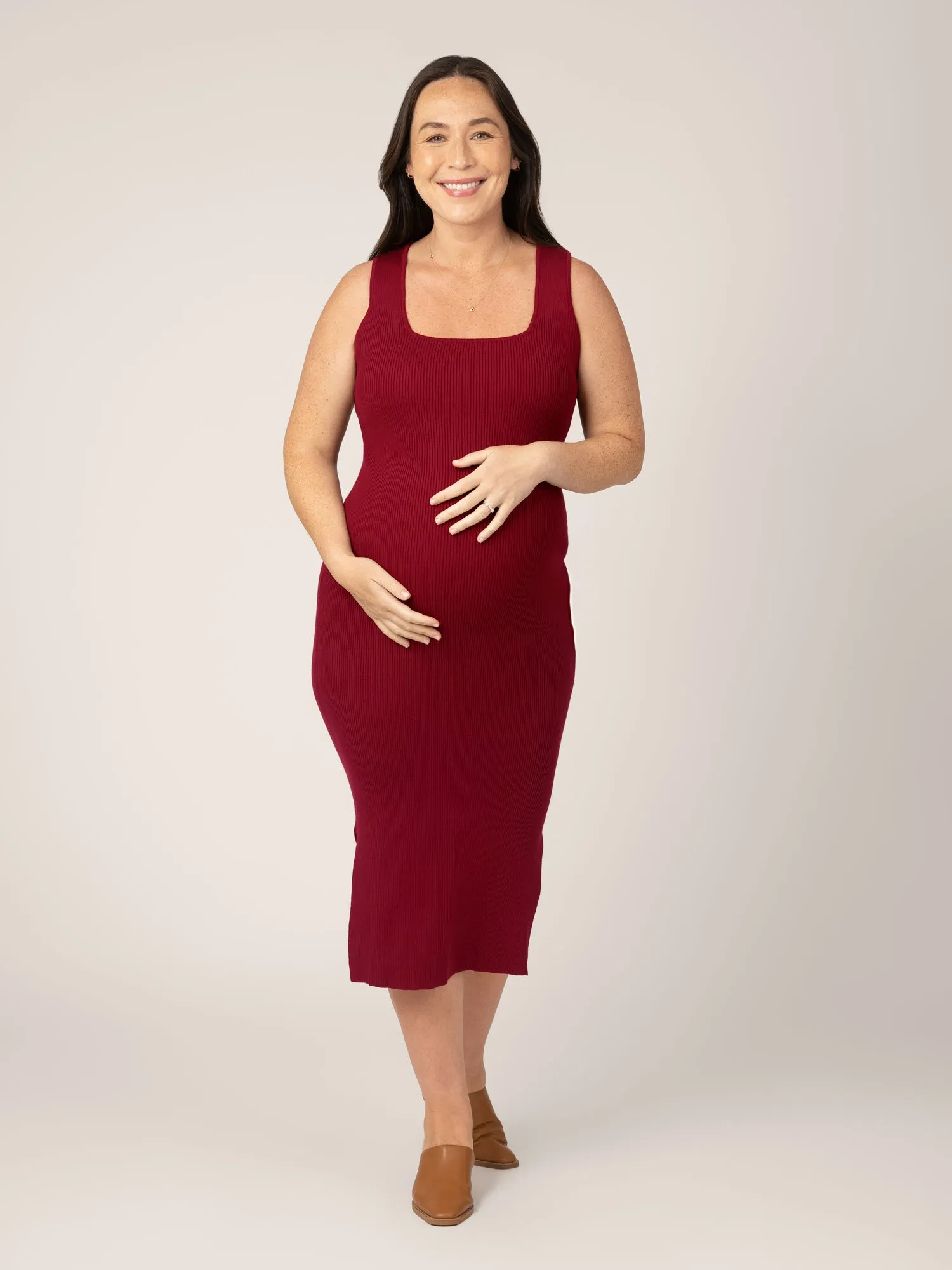 2-in-1 Maternity & Nursing Midi Dress | Garnet