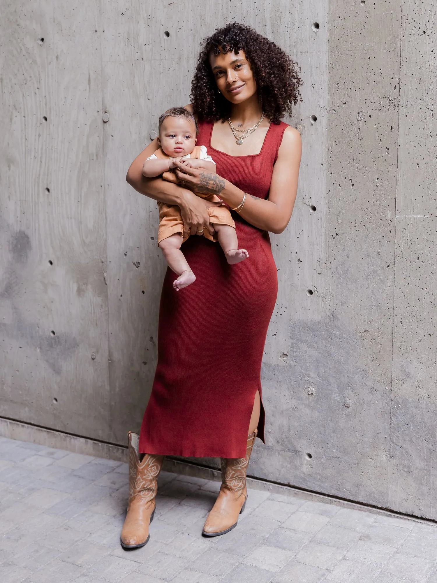 2-in-1 Maternity & Nursing Midi Dress | Garnet