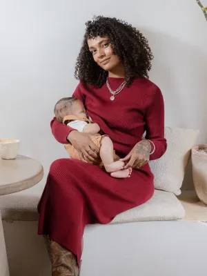 2-in-1 Maternity & Nursing Midi Dress | Garnet