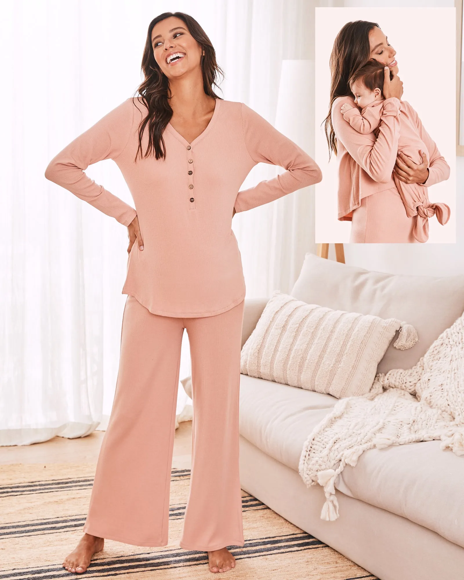 3-Piece Isabelle Maternity Sleepwear Set - Peach