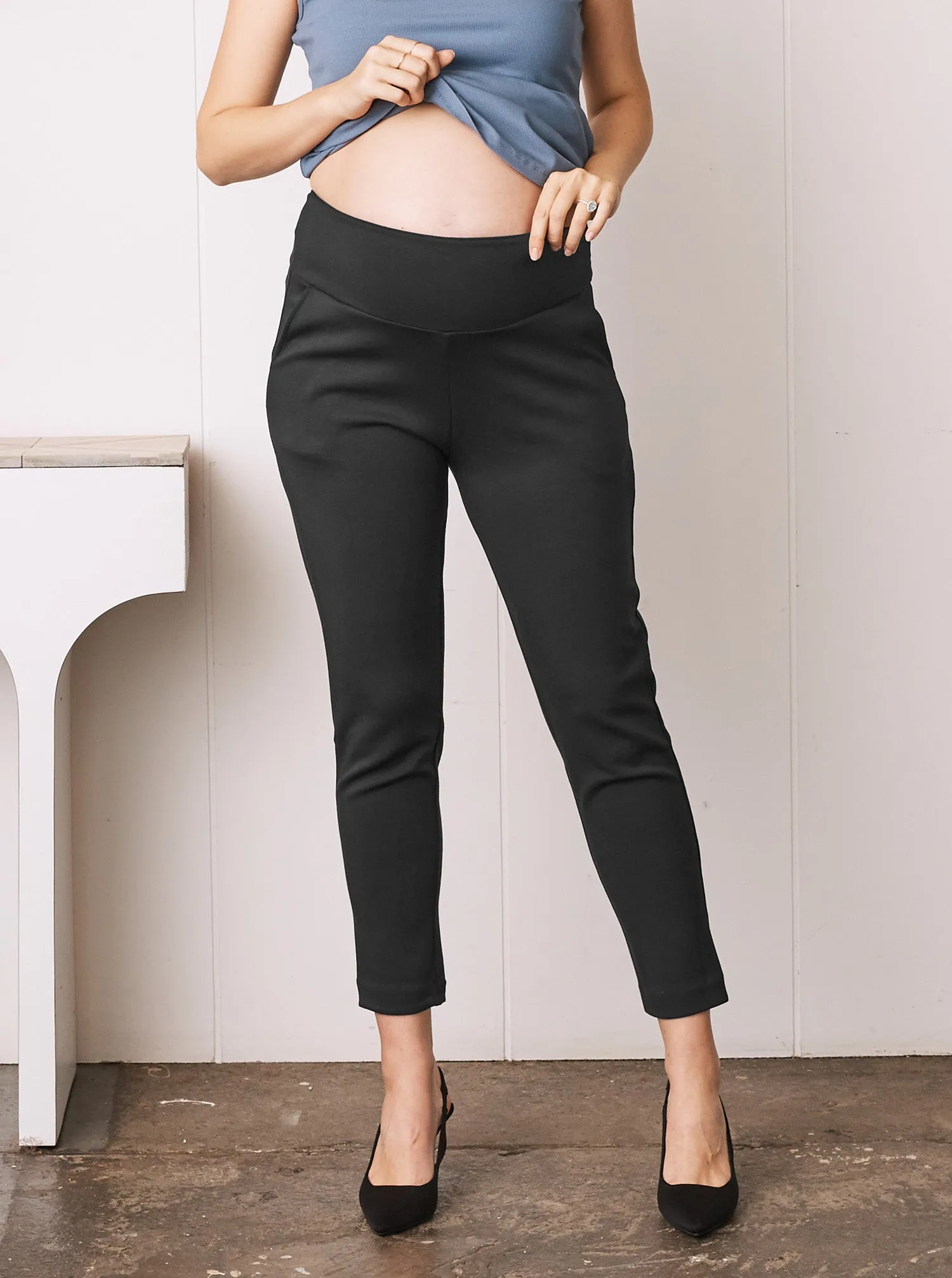 Alana Relaxed Ponti Maternity Black Work Pants - Ankle or Full Length