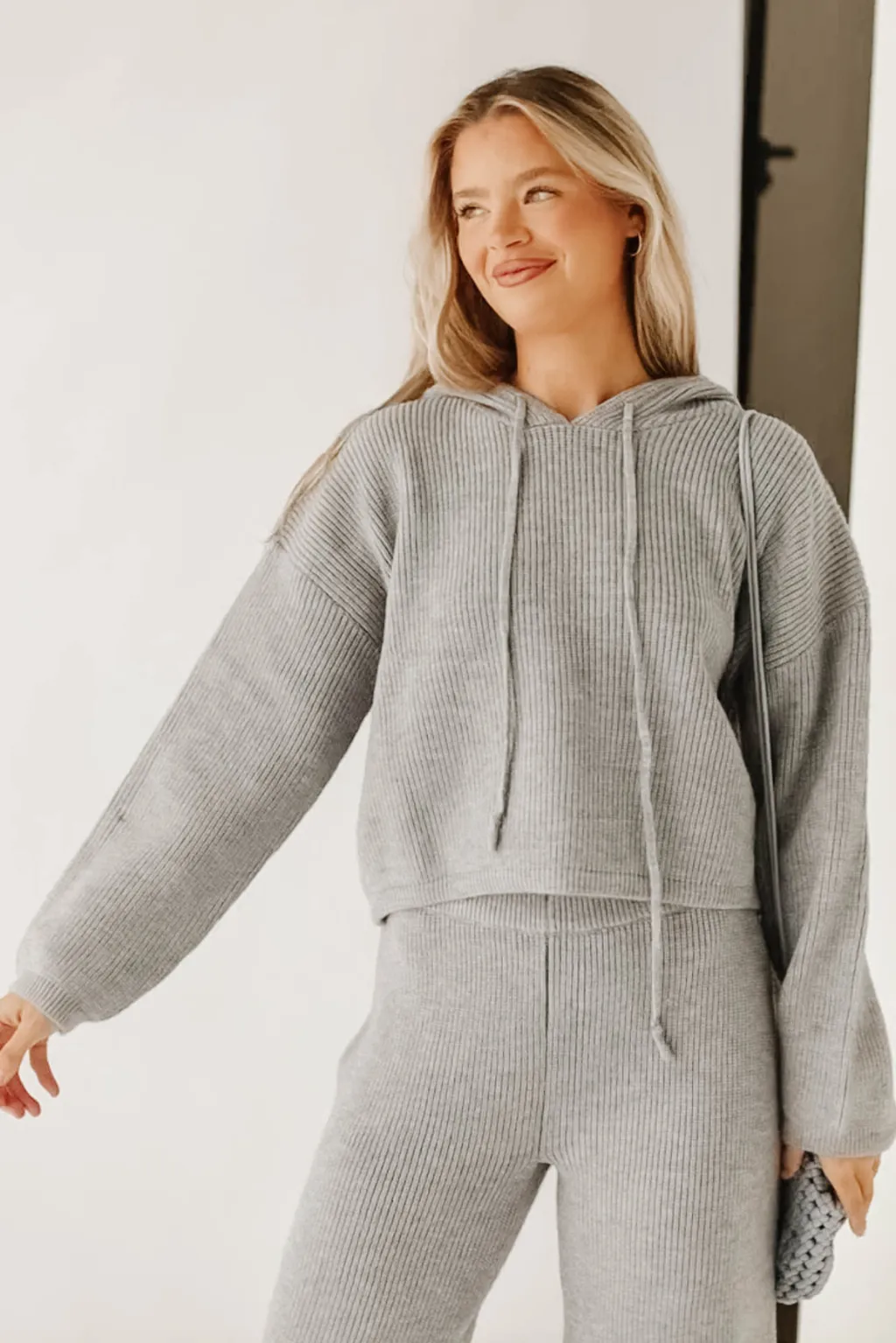 All I Need Hoodie Pullover and Pants Set in Light Grey