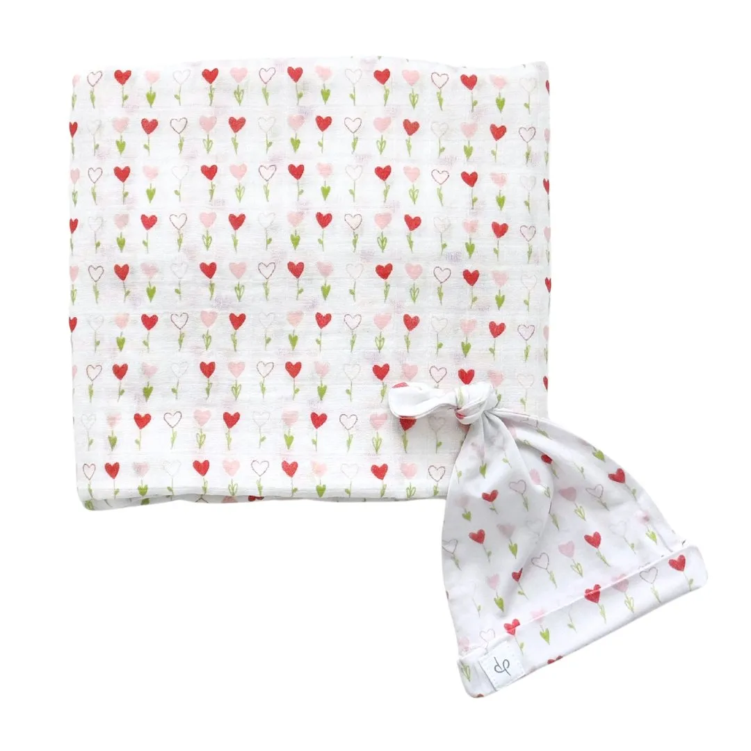 Bamboo Muslin Swaddle Blanket & Topknot Set - Gingham