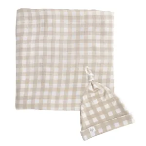 Bamboo Muslin Swaddle Blanket & Topknot Set - Gingham