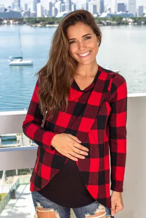 Black and Red Plaid Top with Long Sleeves