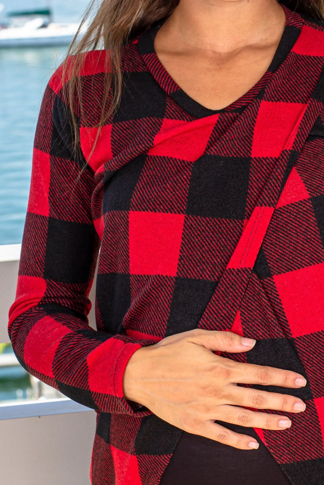 Black and Red Plaid Top with Long Sleeves