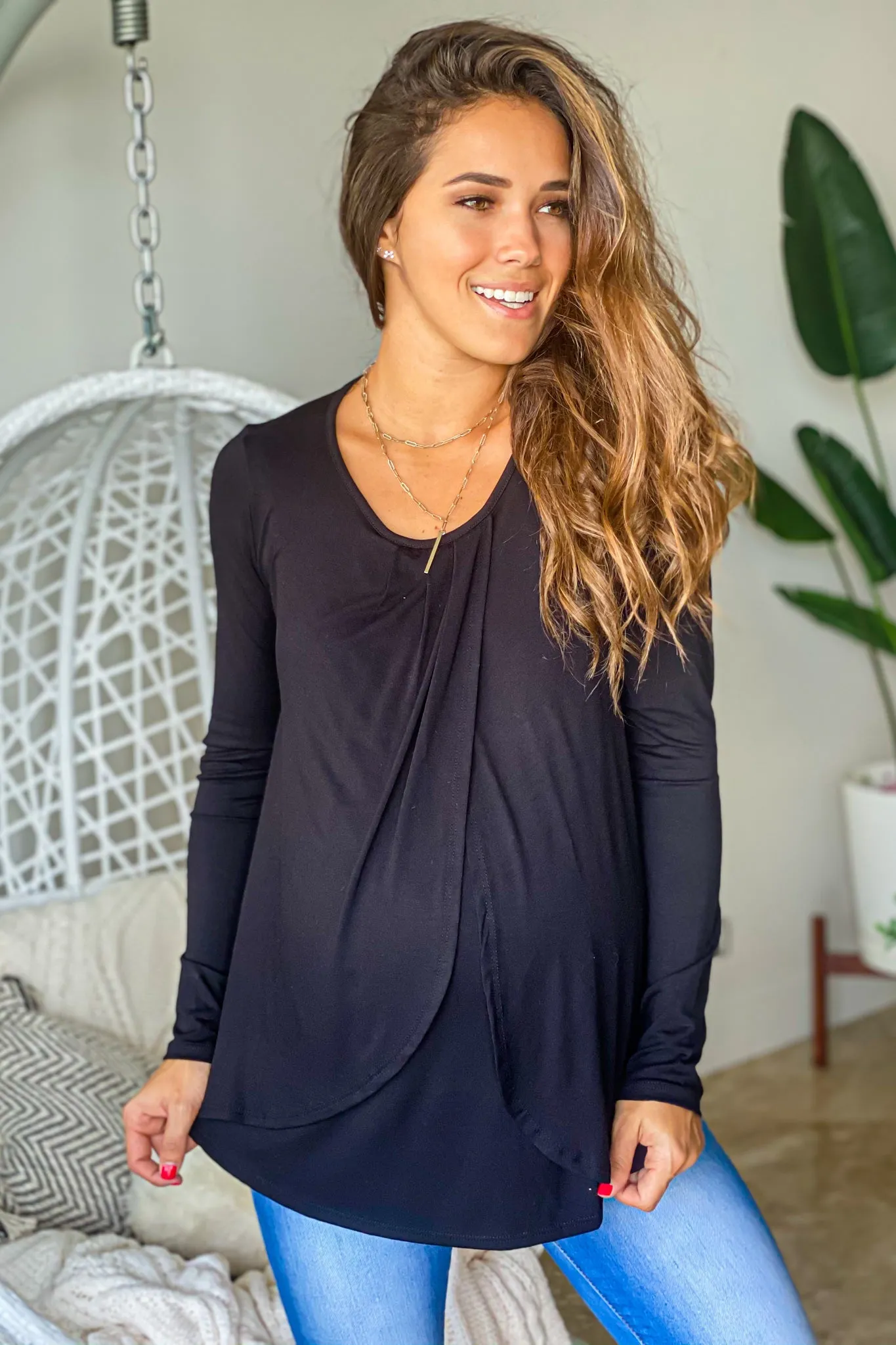 Black Long Sleeve Nursing Top