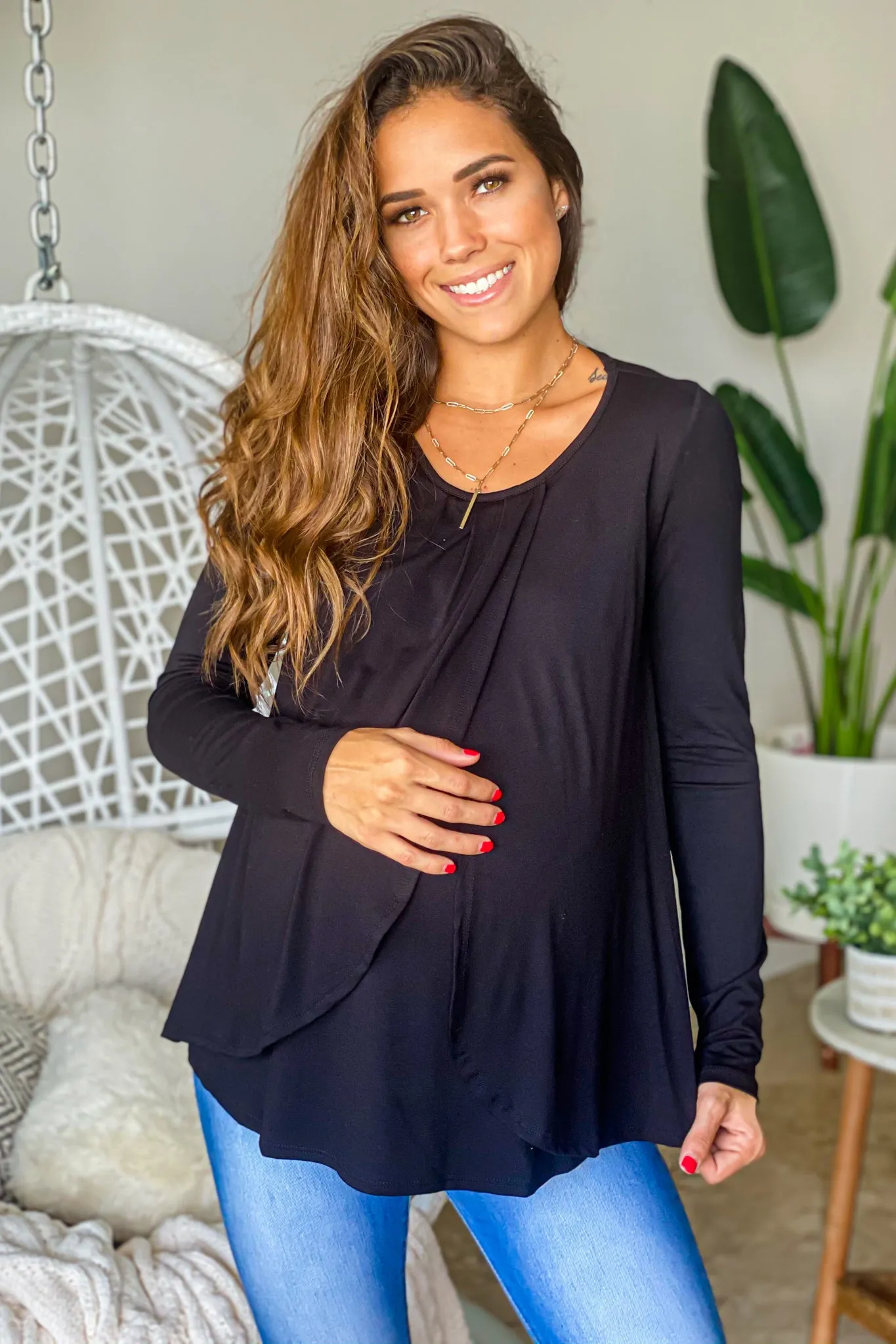 Black Long Sleeve Nursing Top