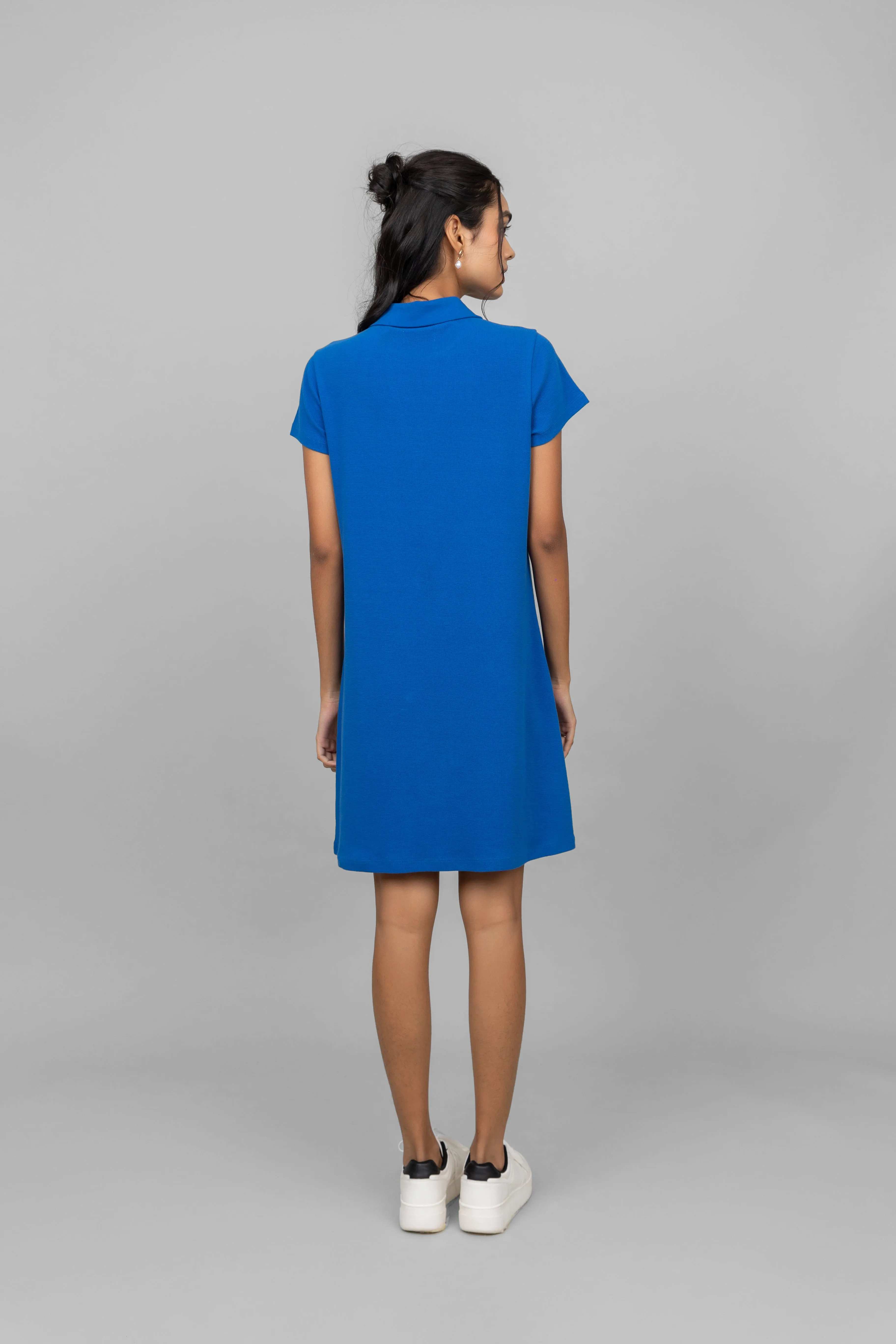 Blue Mini Waffle Short Polo Dress