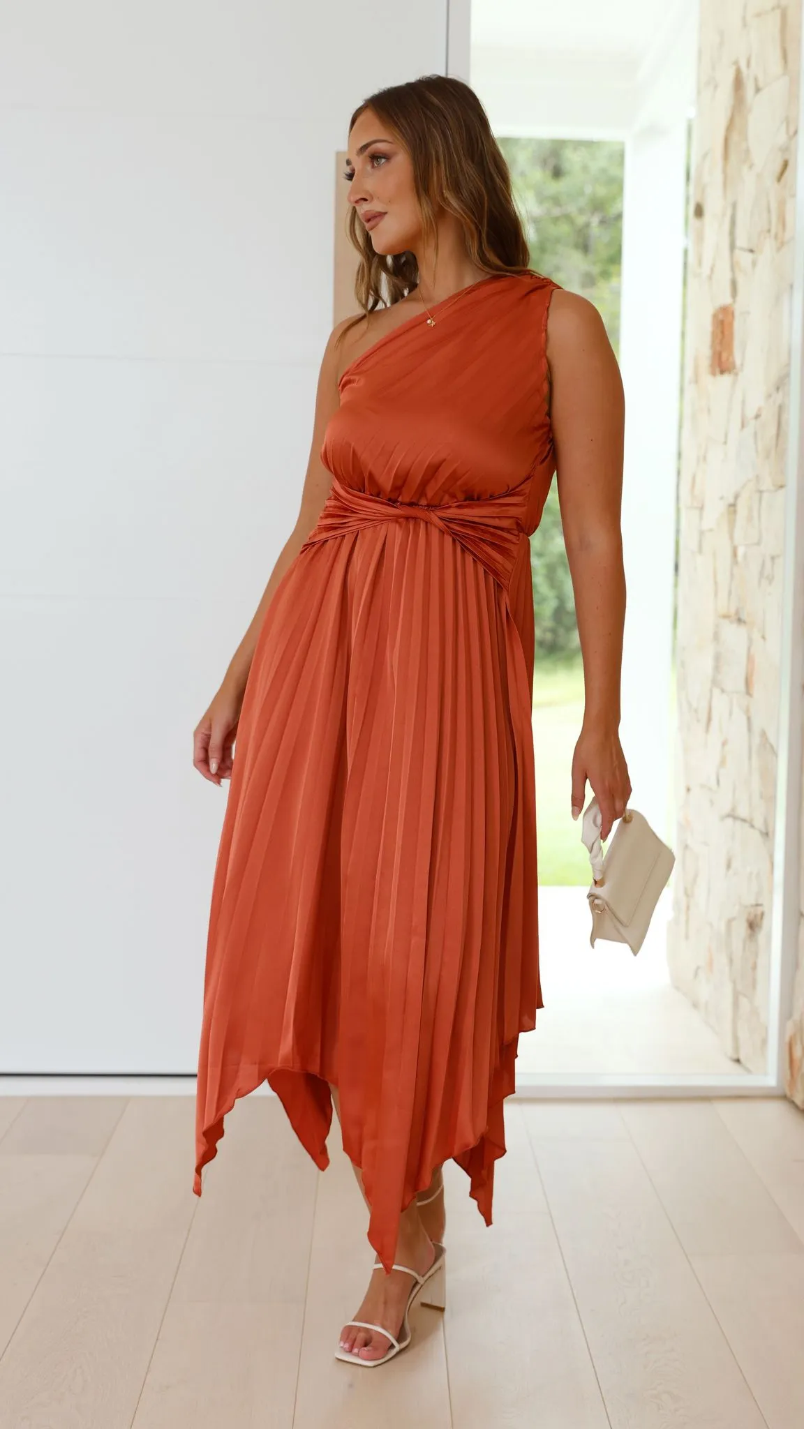 Cali One Shoulder Midi Dress - Copper