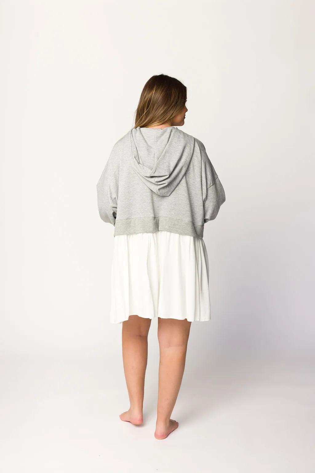 Caroline Hoodie/Babydoll Mini Dress in Heather Grey/Off-White