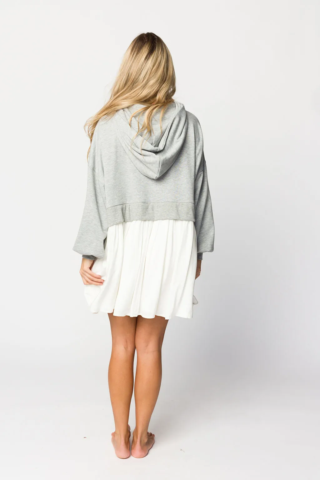 Caroline Hoodie/Babydoll Mini Dress in Heather Grey/Off-White