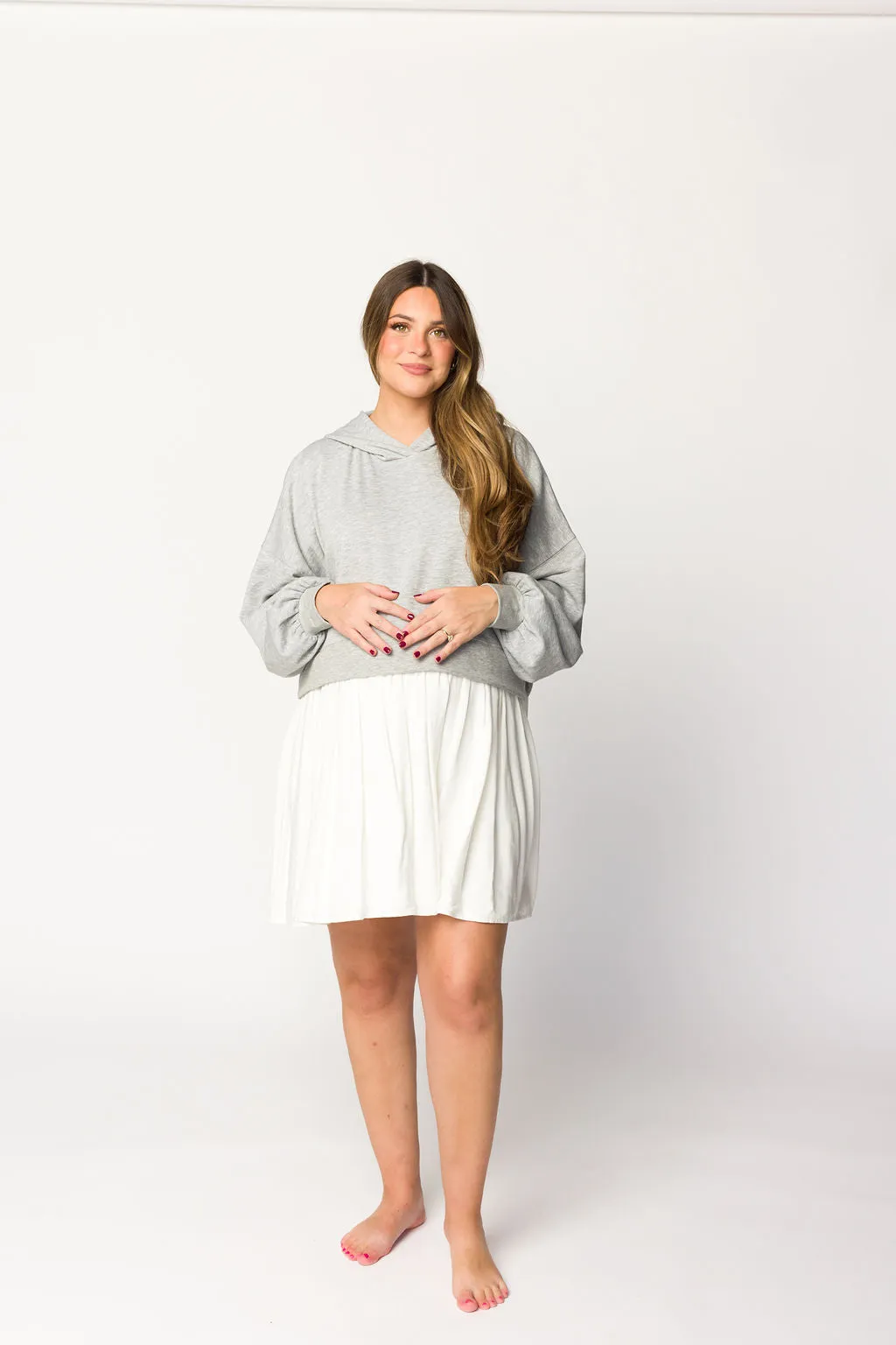 Caroline Hoodie/Babydoll Mini Dress in Heather Grey/Off-White