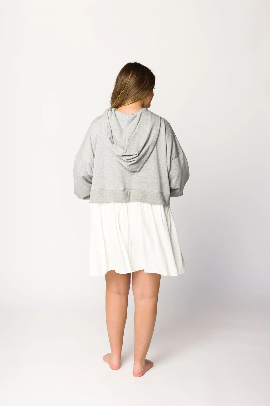 Caroline Hoodie/Babydoll Mini Dress in Heather Grey/Off-White