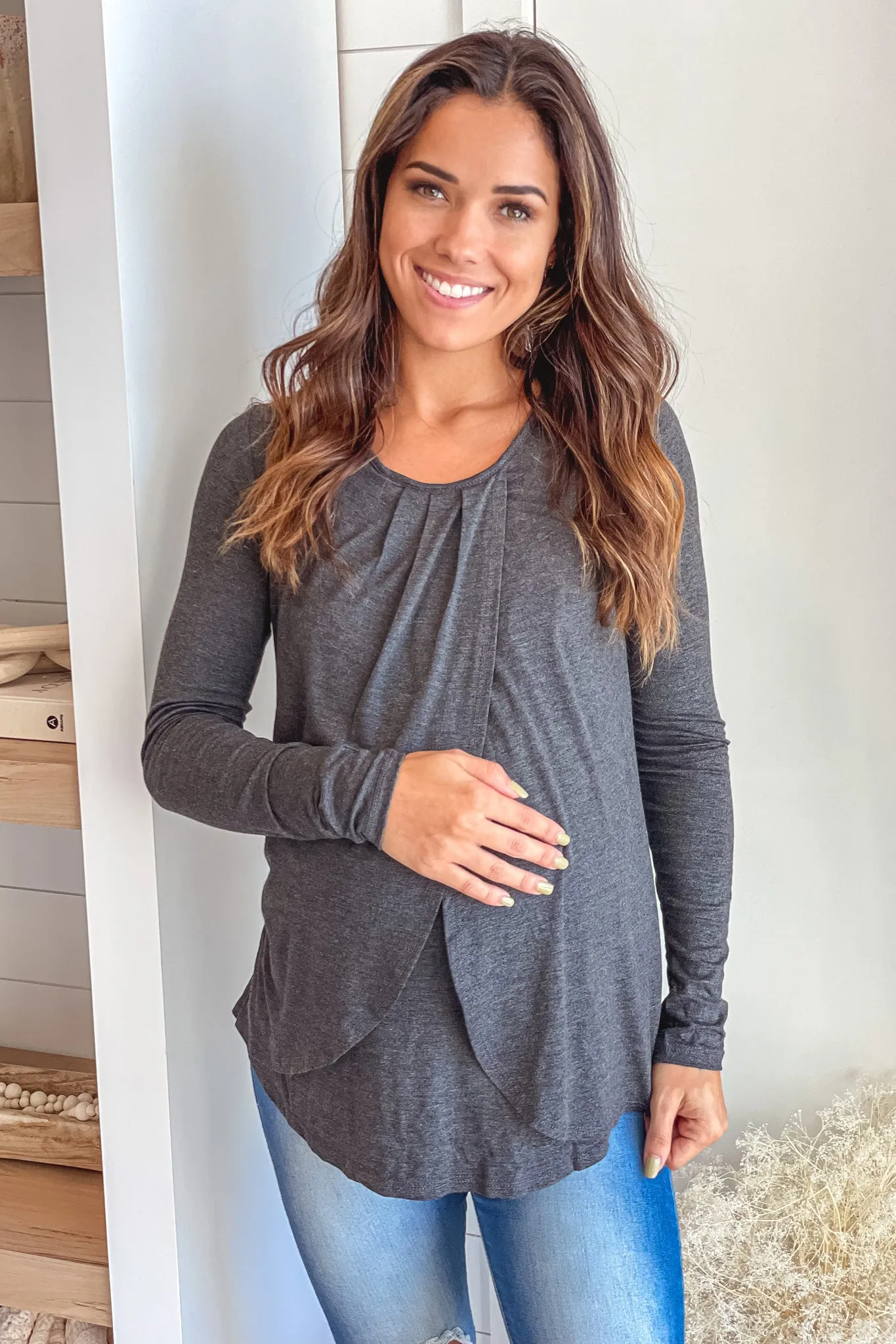 Charcoal Long Sleeve Maternity Nursing Top