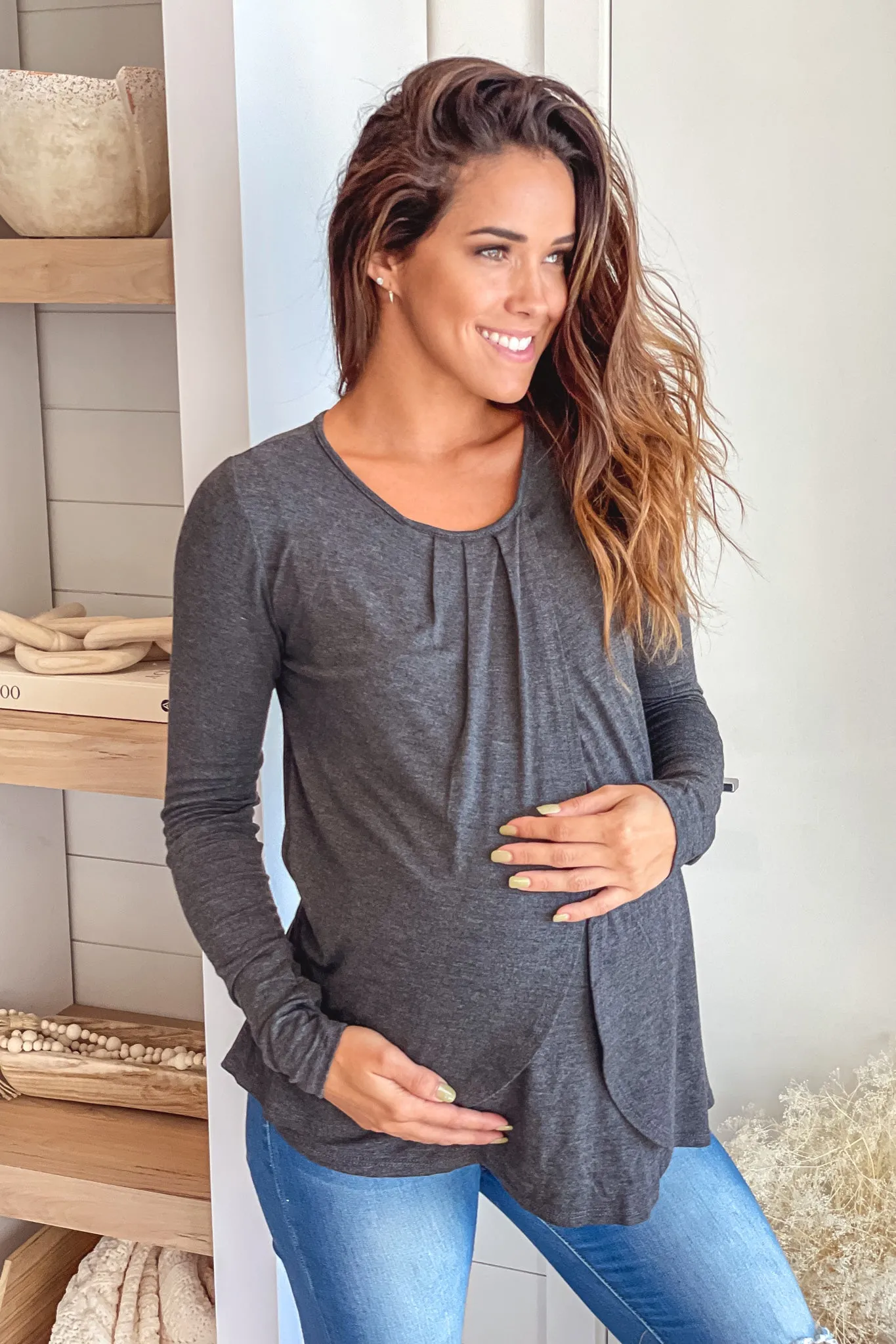 Charcoal Long Sleeve Maternity Nursing Top