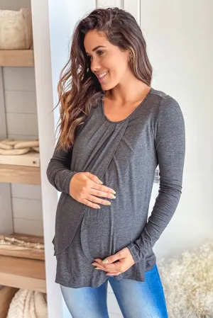 Charcoal Long Sleeve Maternity Nursing Top