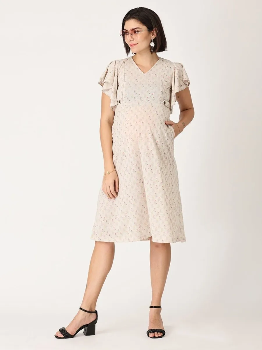 Cloud Cream Floral Maternity and Nursing Dress