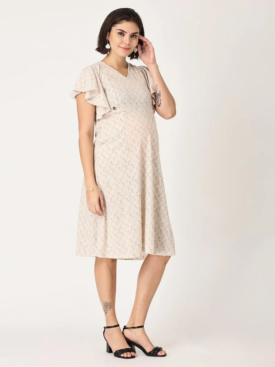 Cloud Cream Floral Maternity and Nursing Dress