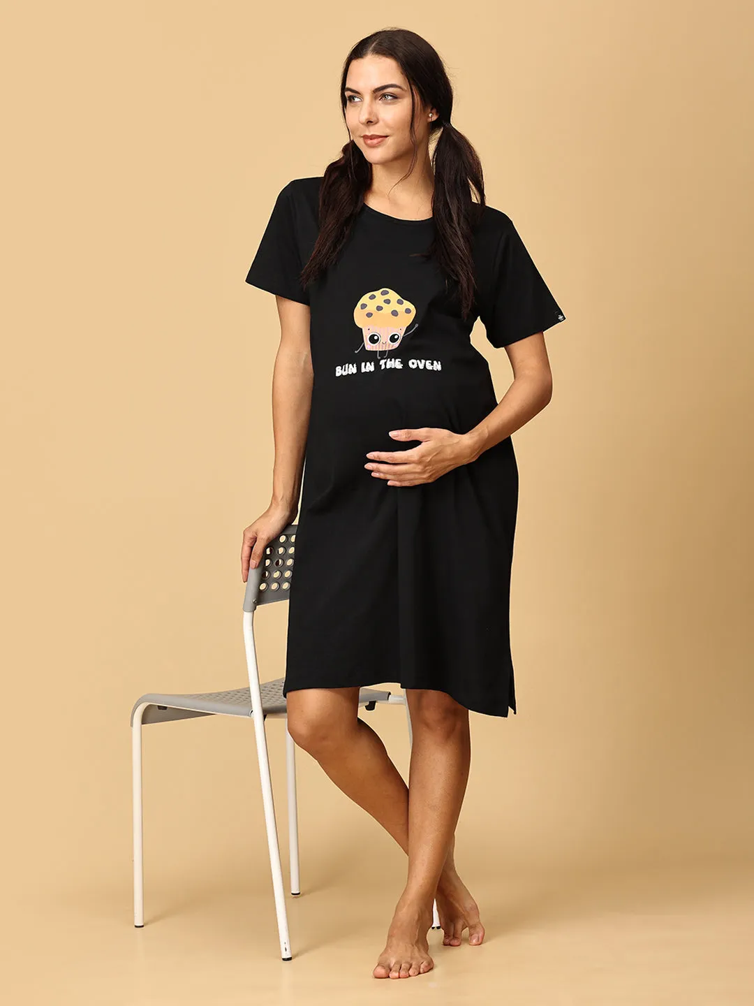 Combo Of Bun in the Oven & Baby On Board Maternity T-Shirt Dress