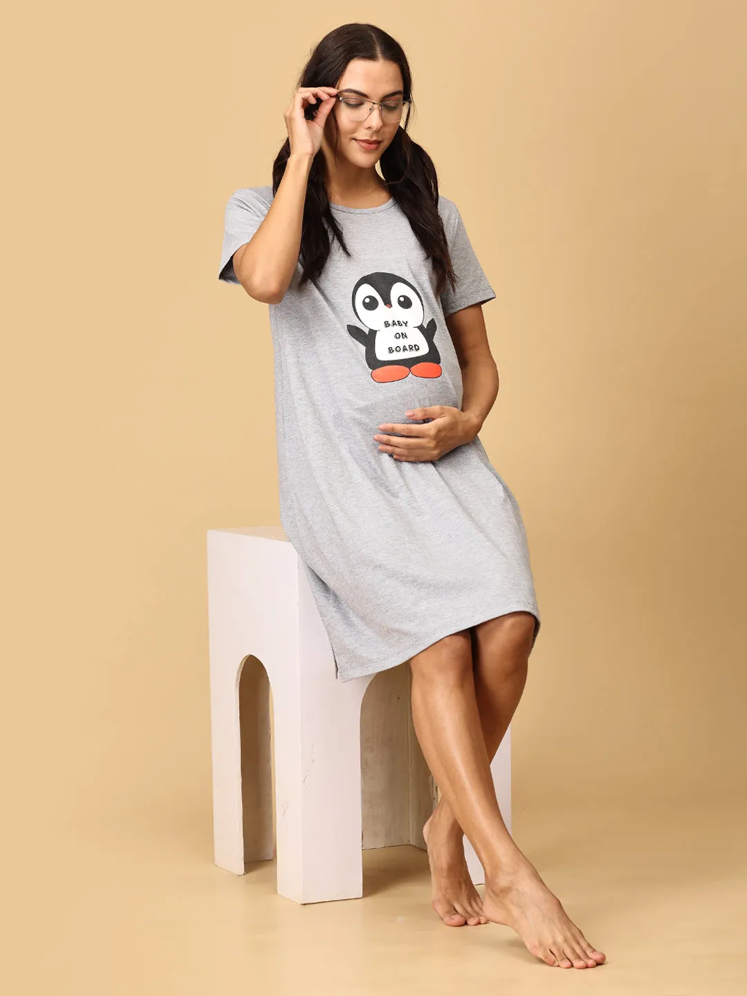 Combo Of Bun in the Oven & Baby On Board Maternity T-Shirt Dress