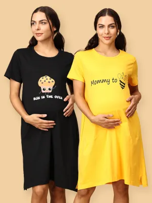 Combo Of Mommy To Be & Bun In the Oven Maternity T-Shirt Dress