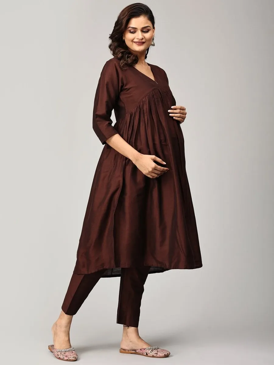 Cozy Café Maternity And Nursing Silk Kurta Set