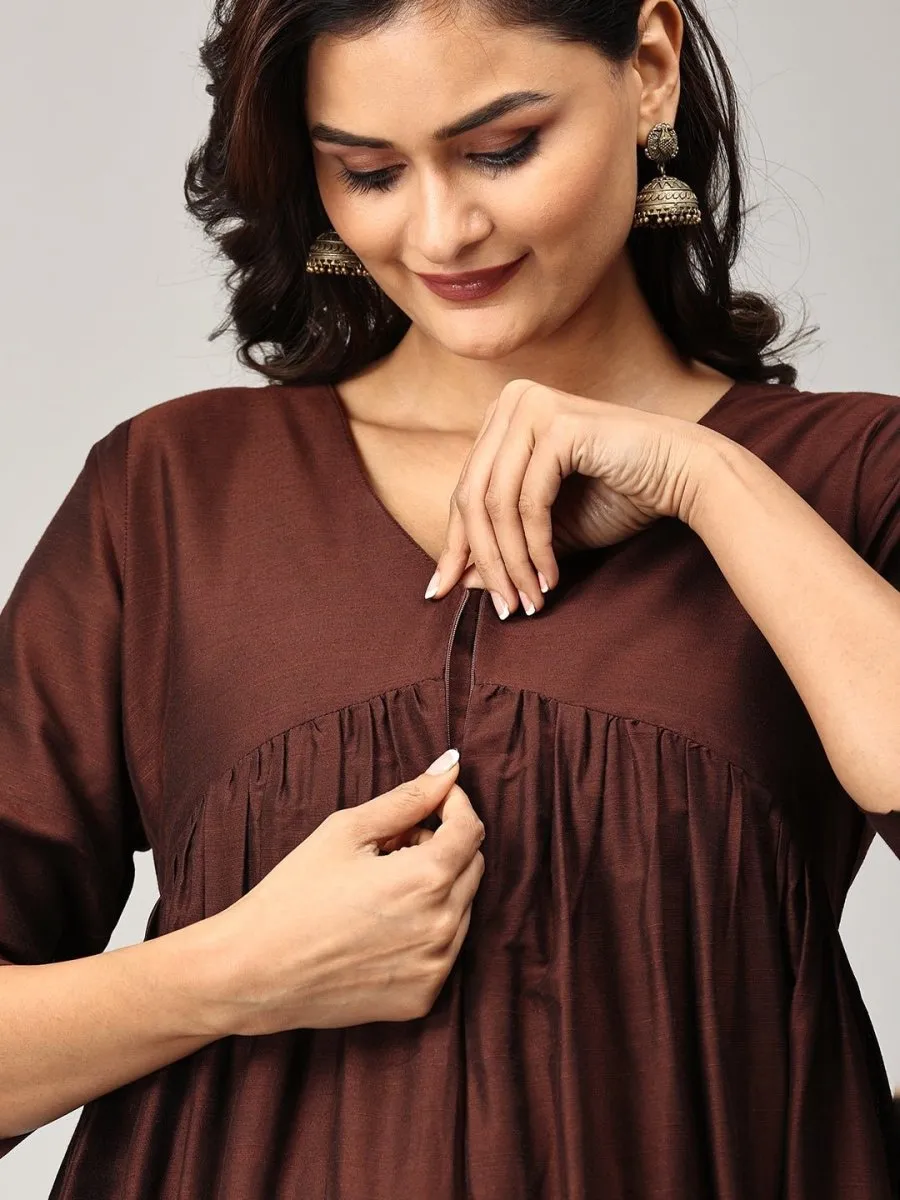 Cozy Café Maternity And Nursing Silk Kurta Set