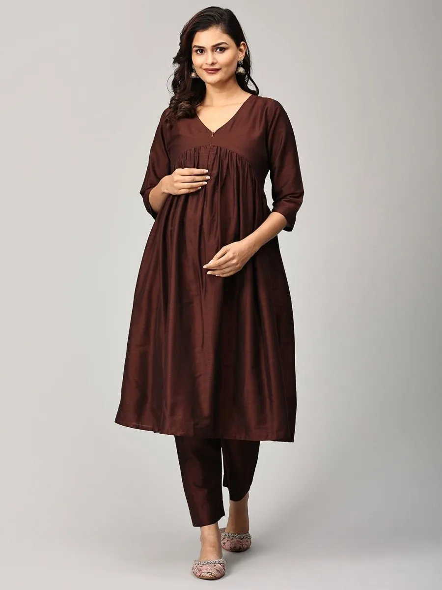 Cozy Café Maternity And Nursing Silk Kurta Set