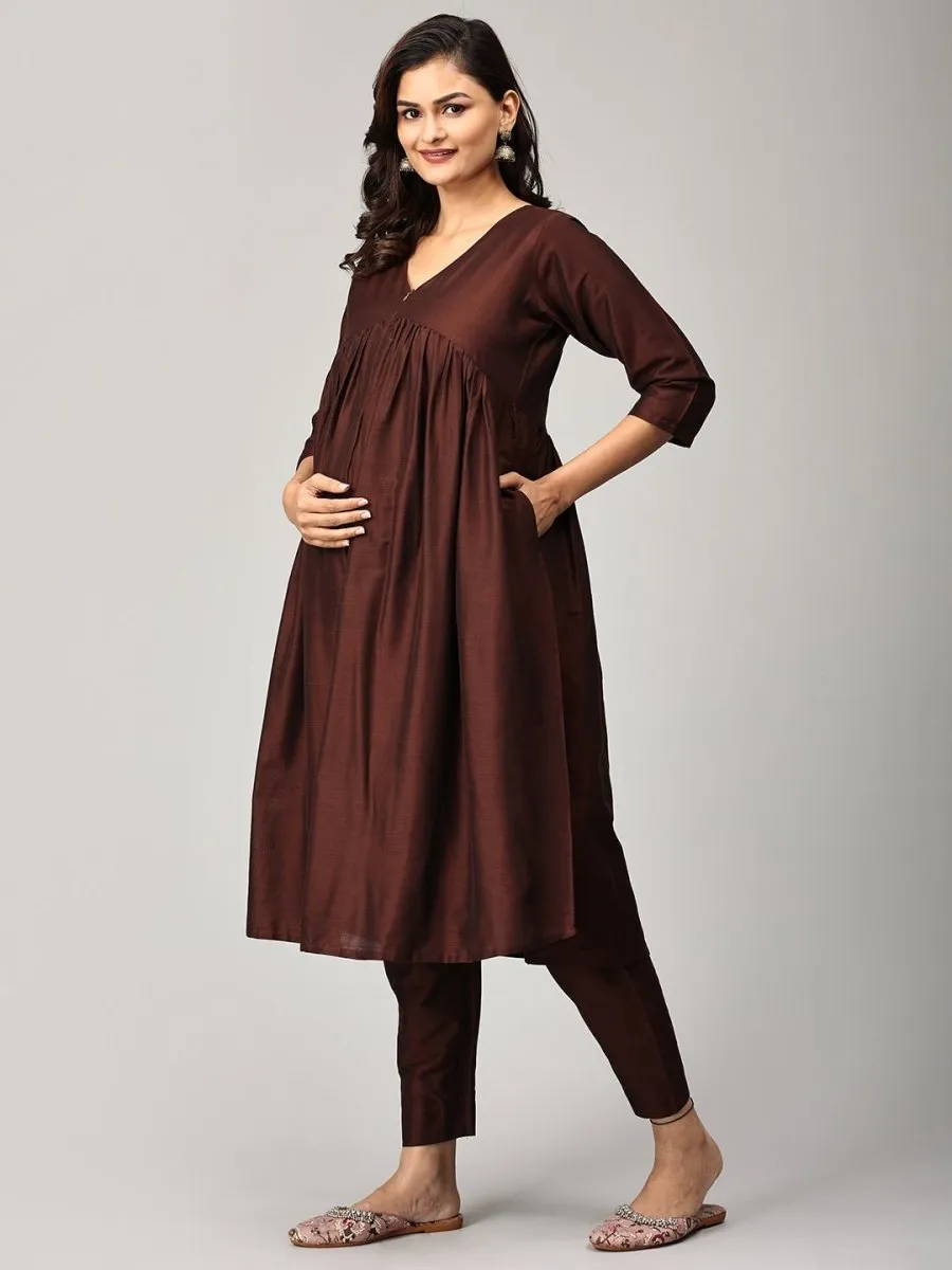 Cozy Café Maternity And Nursing Silk Kurta Set