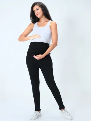 Distress Taped Maternity Denims with Belly Support-Black