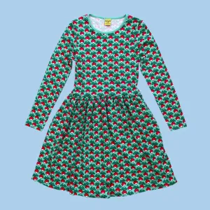 Duns Radish Electric Green Long Sleeve Adult Dress with Gathered Skirt