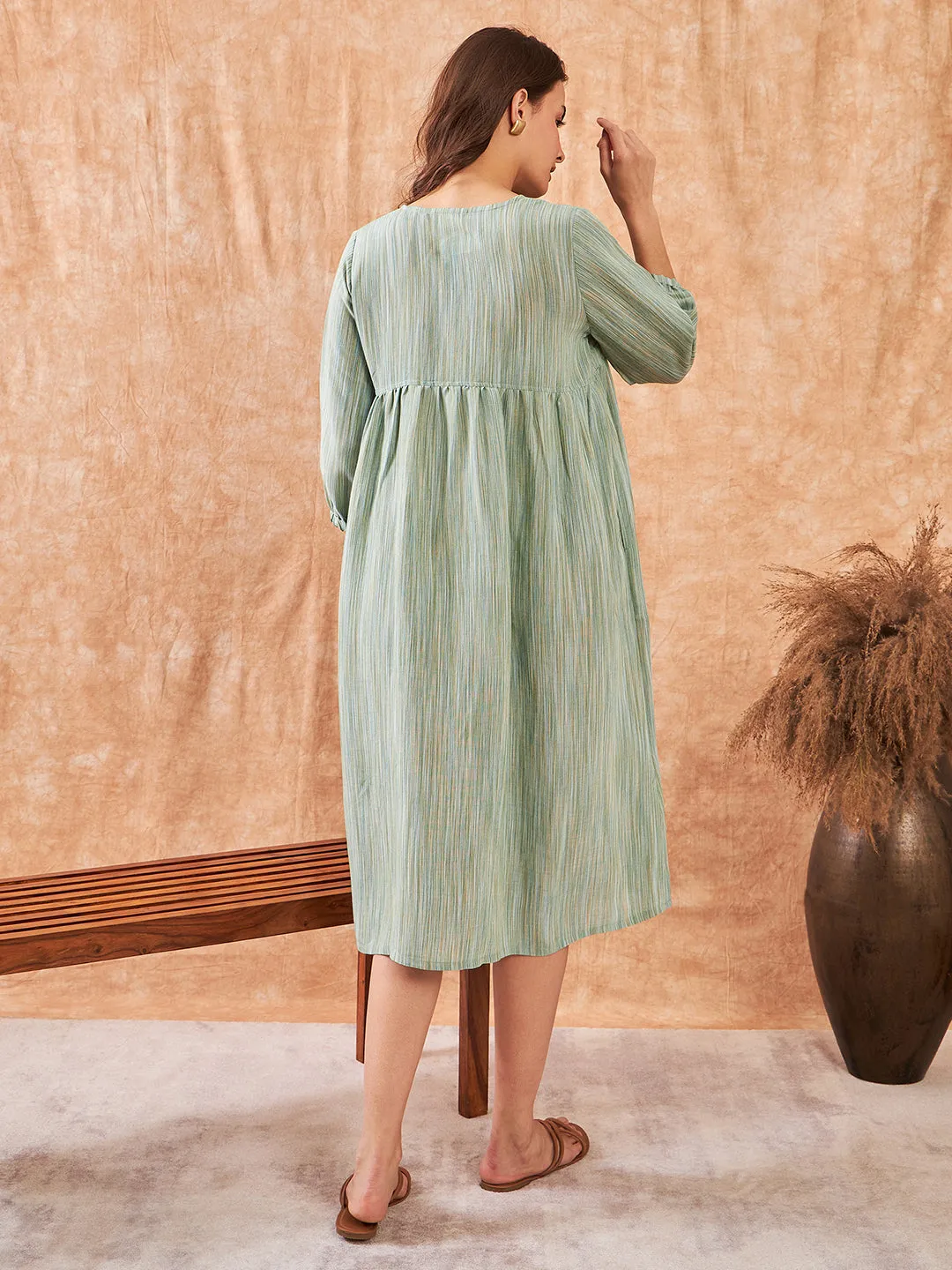 Earthy Emerald Soft Linen Maternity and Feeding Dress (Final Sale)