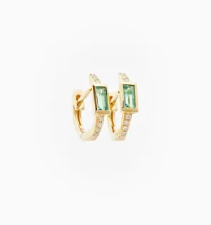 Emerald Baguette Diamond Hoops In 14K Solid Gold