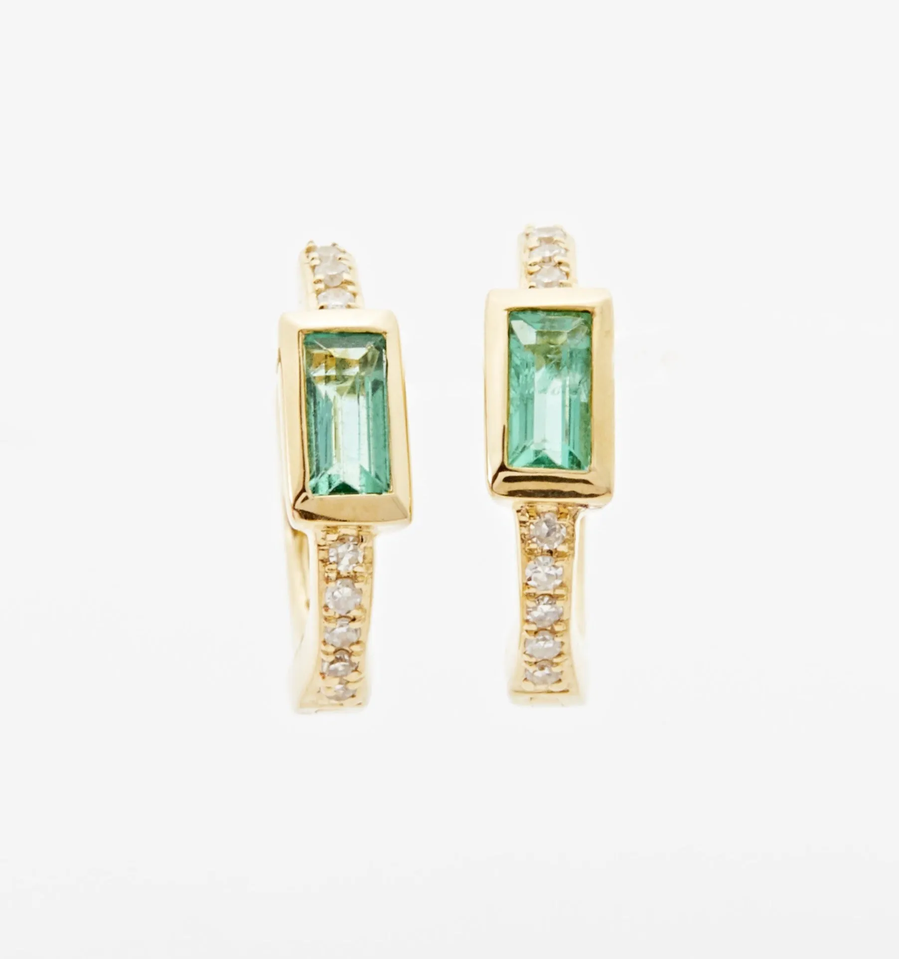 Emerald Baguette Diamond Hoops In 14K Solid Gold