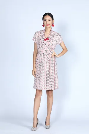 ERICA Polka Dot Wrapped Dress (Baby Pink)