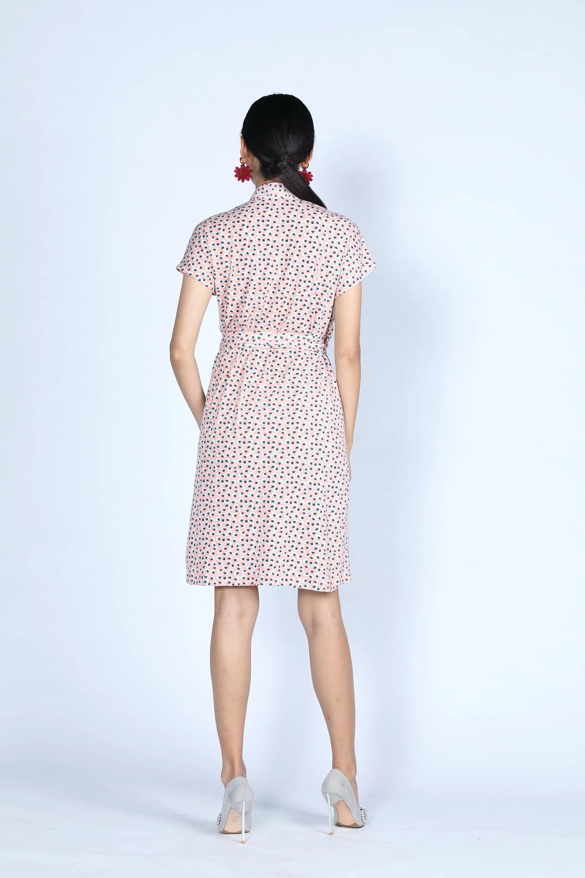 ERICA Polka Dot Wrapped Dress (Baby Pink)