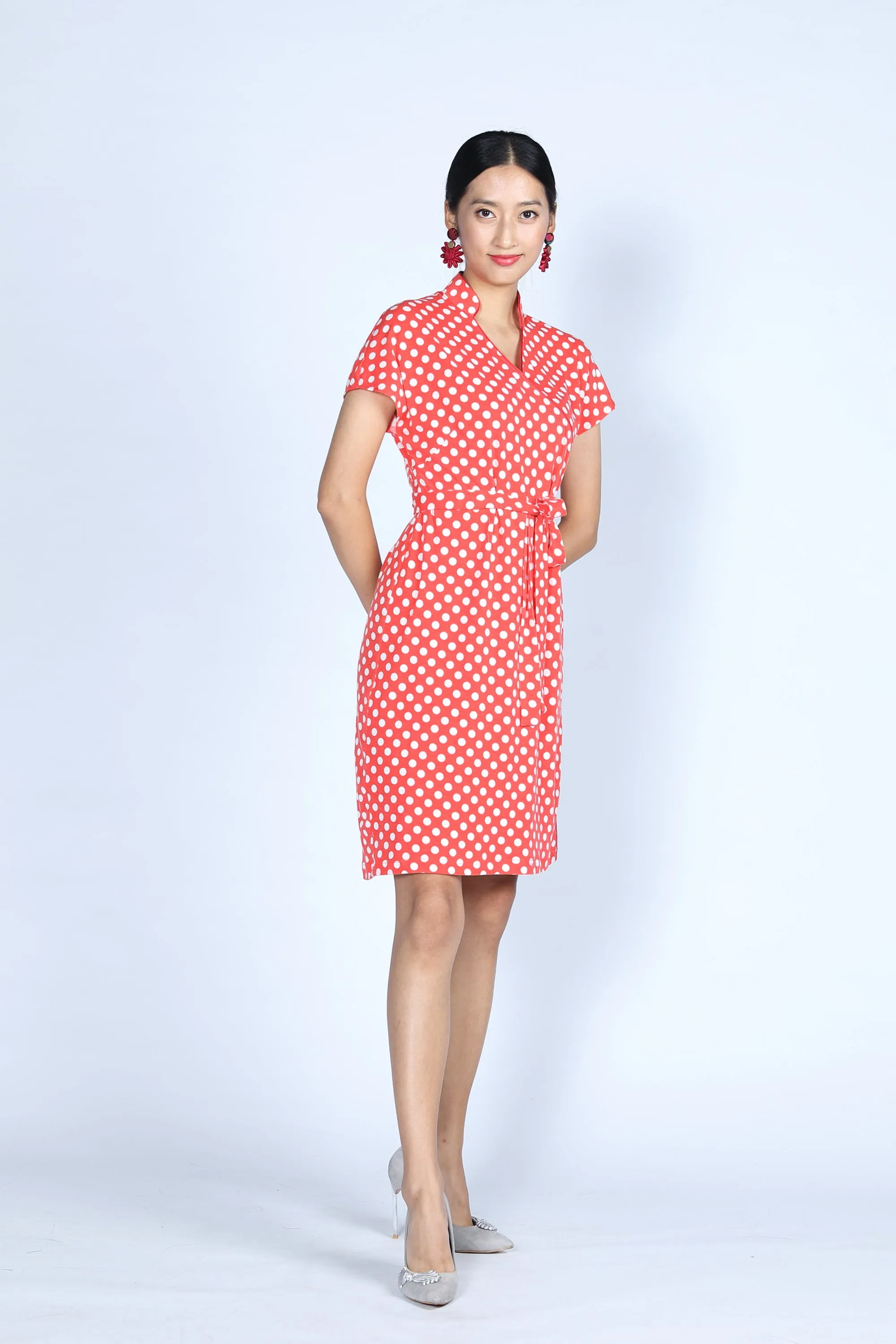 ERICA Polka Dot Wrapped Dress (Red/ White)