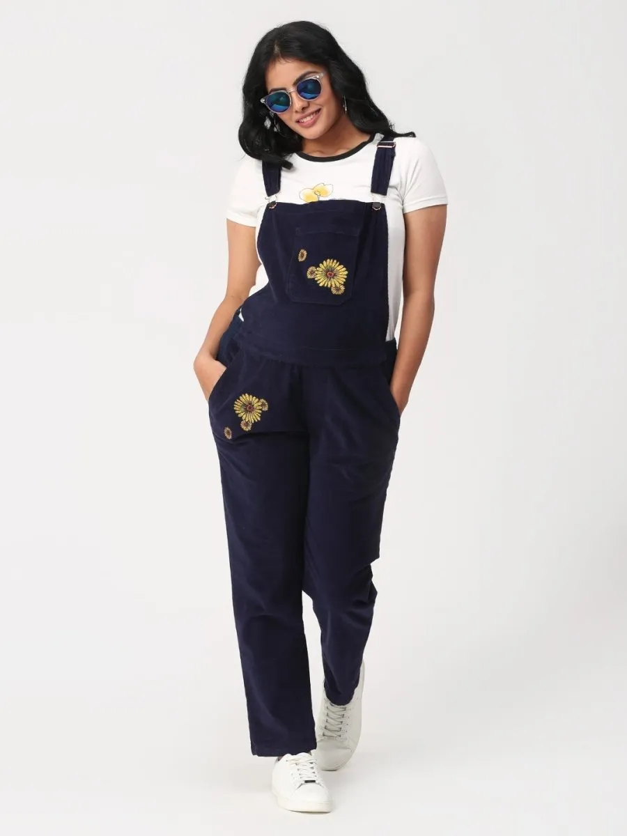 Floral Embroidered Corduroy Maternity Dungaree