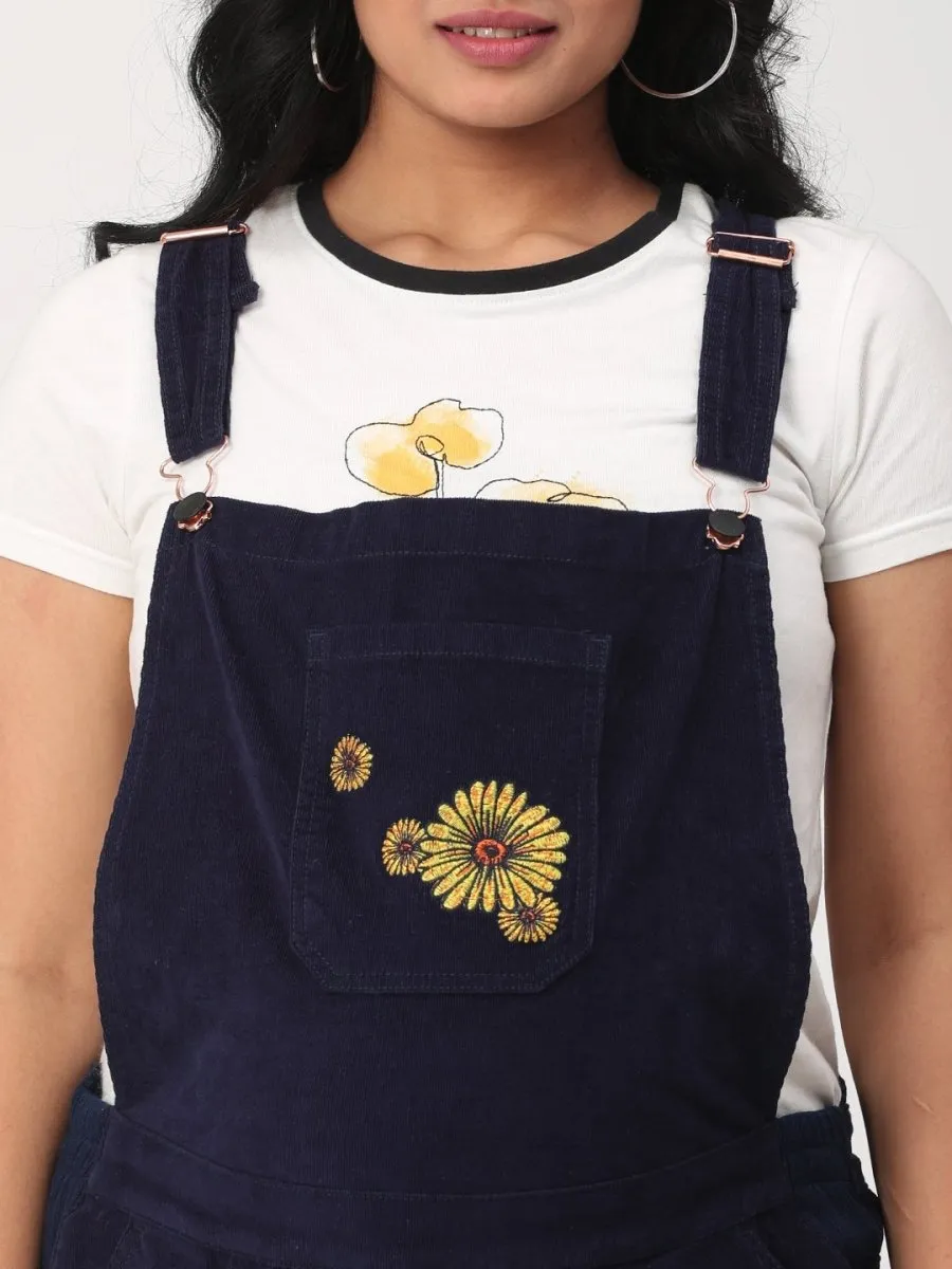 Floral Embroidered Corduroy Maternity Dungaree