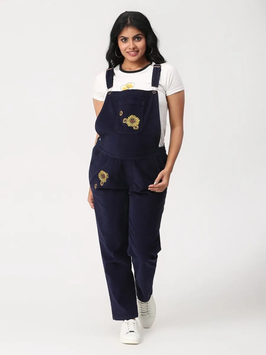 Floral Embroidered Corduroy Maternity Dungaree