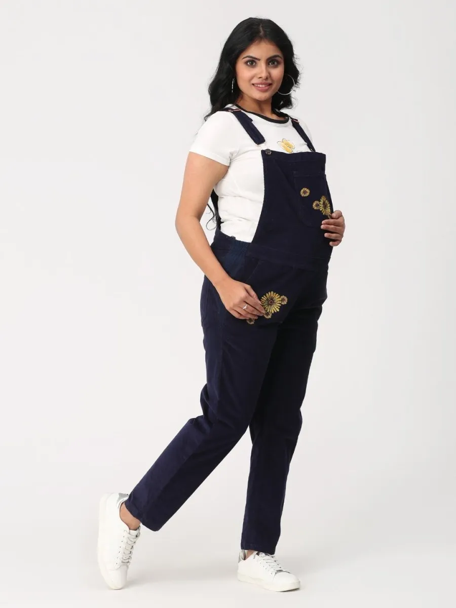 Floral Embroidered Corduroy Maternity Dungaree