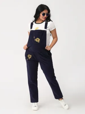 Floral Embroidered Corduroy Maternity Dungaree