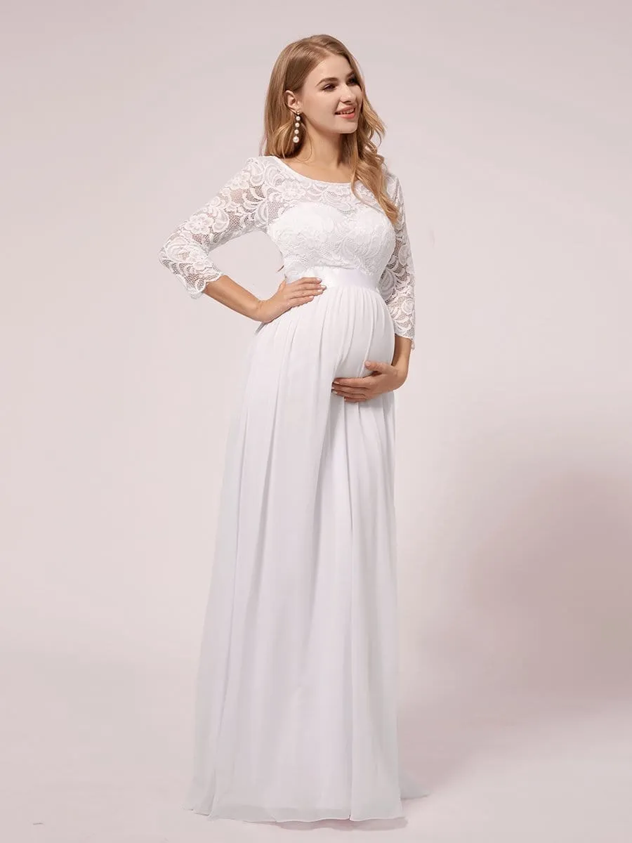 Full-sleeves Lace Bodice Maxi Maternity Dress