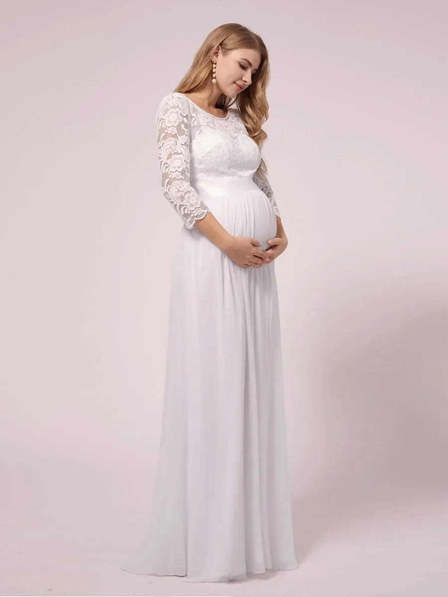 Full-sleeves Lace Bodice Maxi Maternity Dress