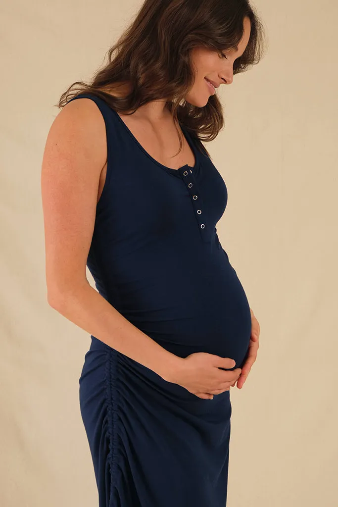 Henley Tank Maternity Dress - Navy