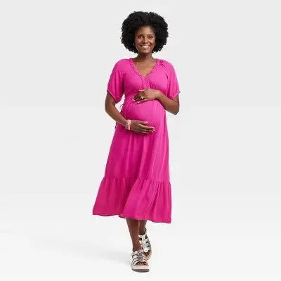 Isabel Maternity Women's Woven Maternity Midi Dress Elbow Sleeve