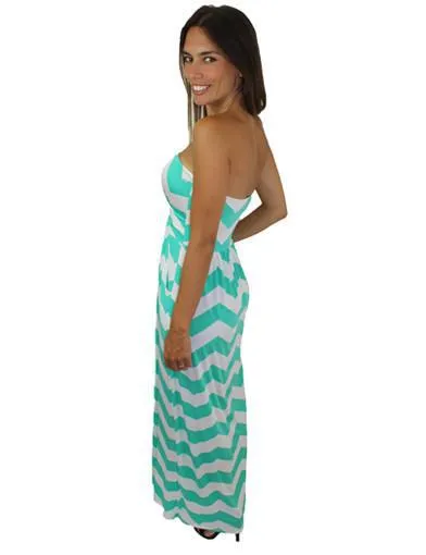 Jade And White Chevron Jersey Maxi Dress - Mica